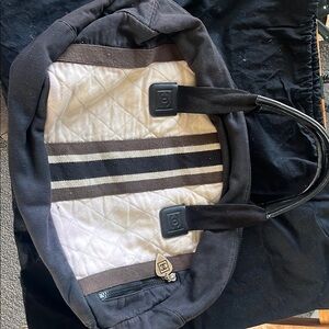 CHANEL Black and White Tote Bag with Classic Stripes